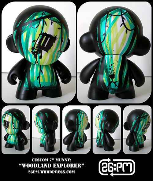Commissioned custom 7" Munny. Hand painted with acrylic paints and black marker. Green, black, 26:PM, Josiah Munsey, vinyl toy